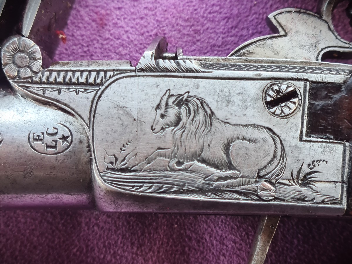 Pair Of Finely Engraved Flintlock Pistols, 1st Empire-photo-1