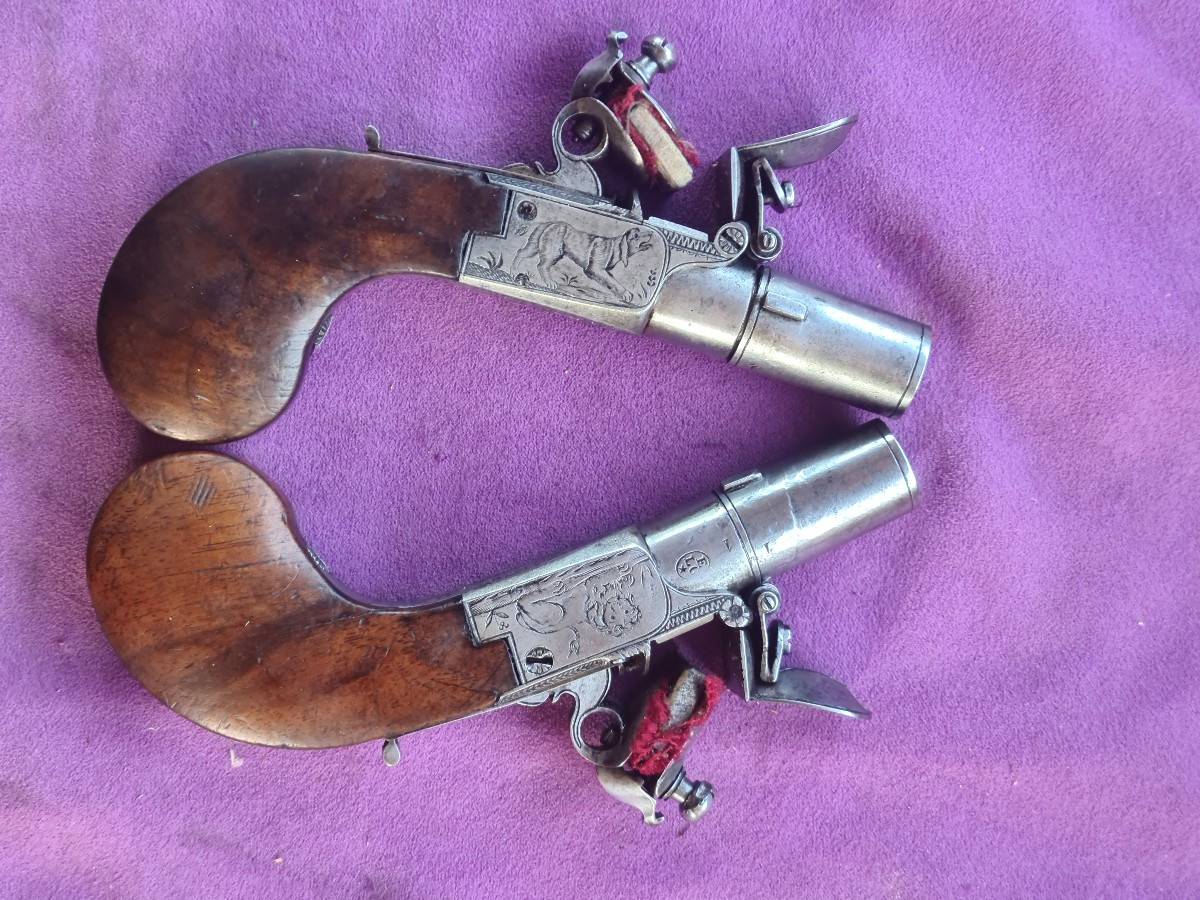 Pair Of Finely Engraved Flintlock Pistols, 1st Empire