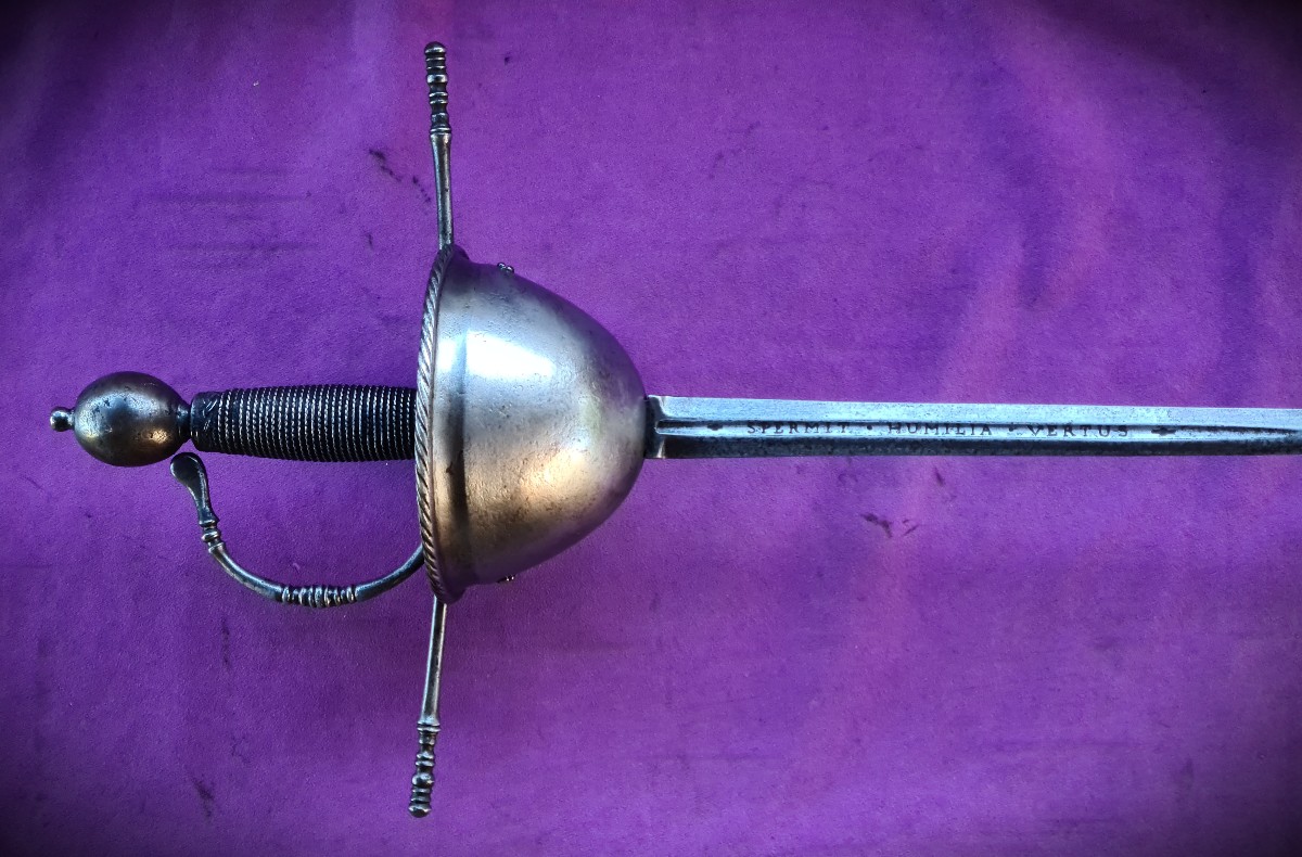 Grande rapière italienne à Taza, lame avec devise-photo-3