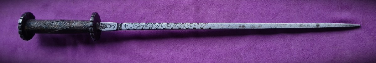 Dague à rouelle à lame gravée 16ème siècle-photo-2