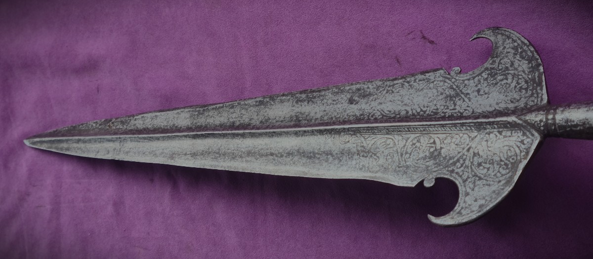Large Engraved Partisan, 16th Century-photo-6