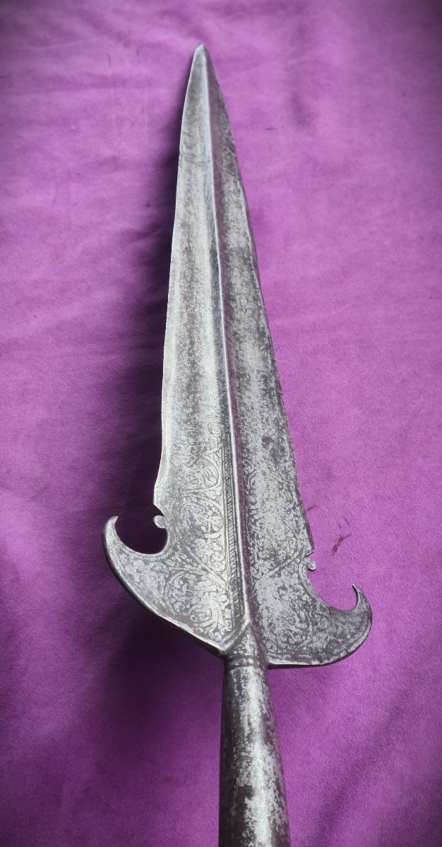 Large Engraved Partisan, 16th Century-photo-7
