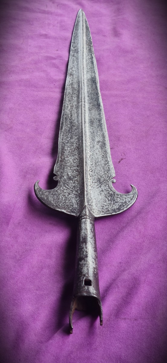 Large Engraved Partisan, 16th Century-photo-8