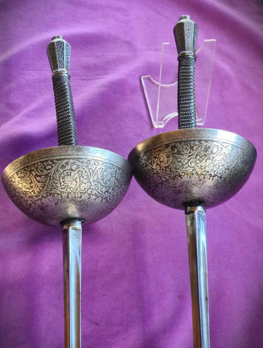 Rare Pair  Dueling Swords, For Duelling Box Inscribed  "dieu Me Garde"-photo-2