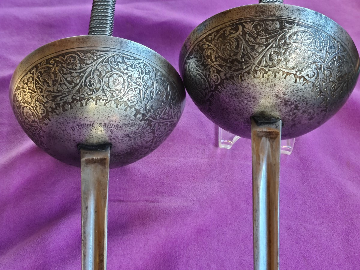 Rare Pair  Dueling Swords, For Duelling Box Inscribed  "dieu Me Garde"-photo-4