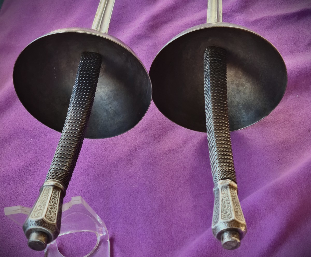 Rare Pair  Dueling Swords, For Duelling Box Inscribed  "dieu Me Garde"-photo-1