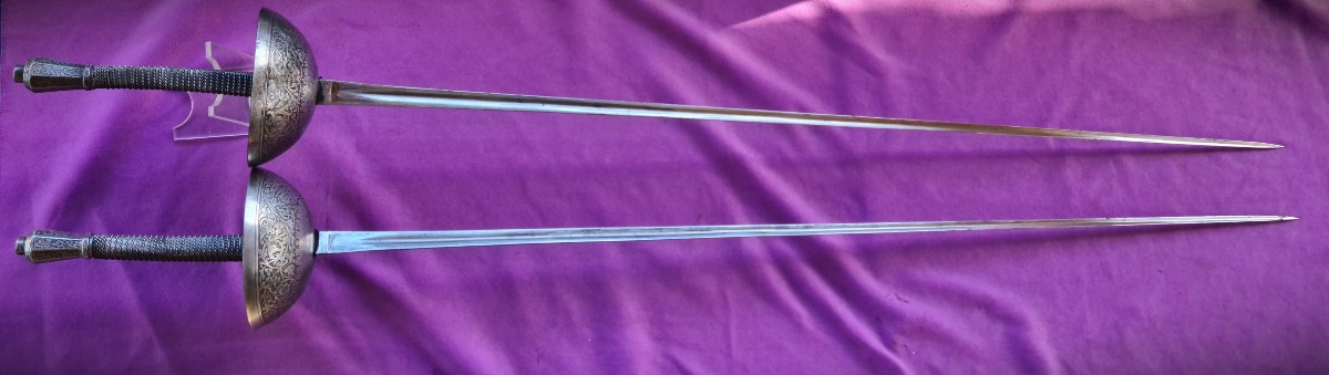 Rare Pair  Dueling Swords, For Duelling Box Inscribed  "dieu Me Garde"-photo-6
