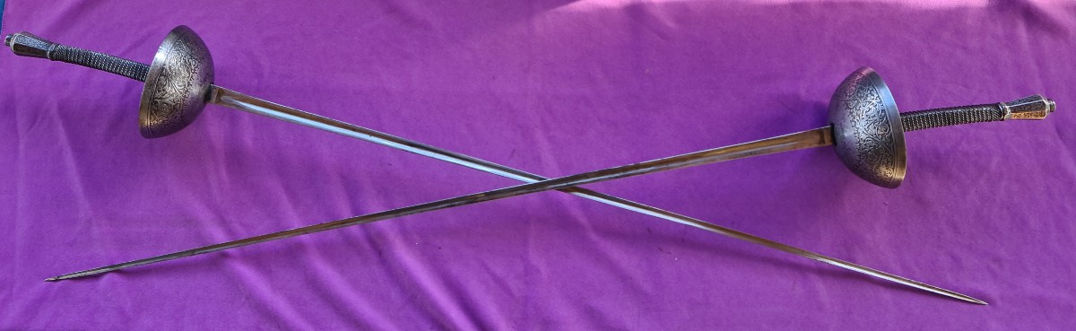 Rare Pair  Dueling Swords, For Duelling Box Inscribed  "dieu Me Garde"