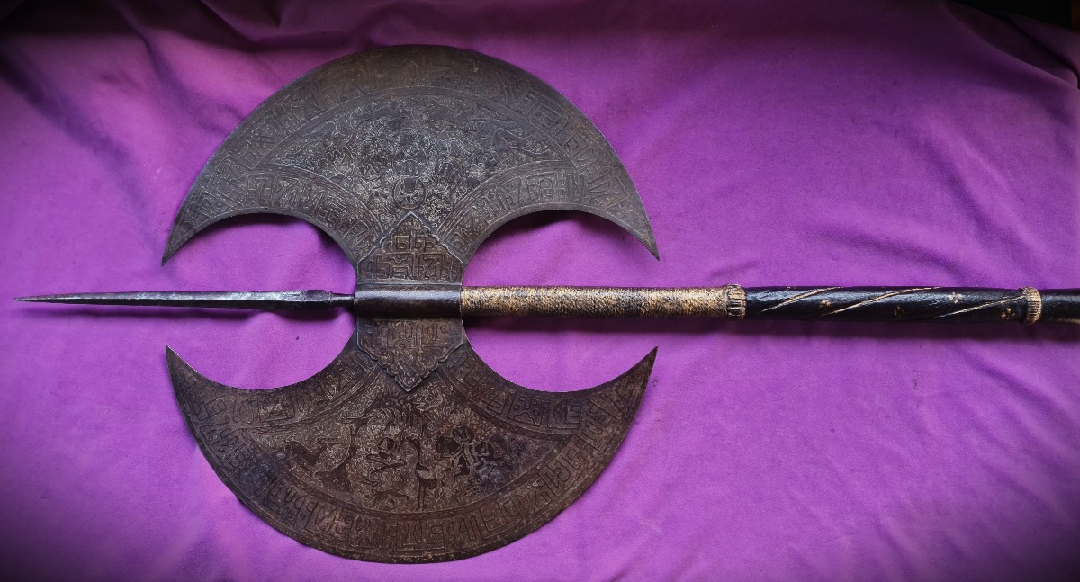 Giant Persian Ceremonial Axe (146 Cm) 19th Century-photo-4