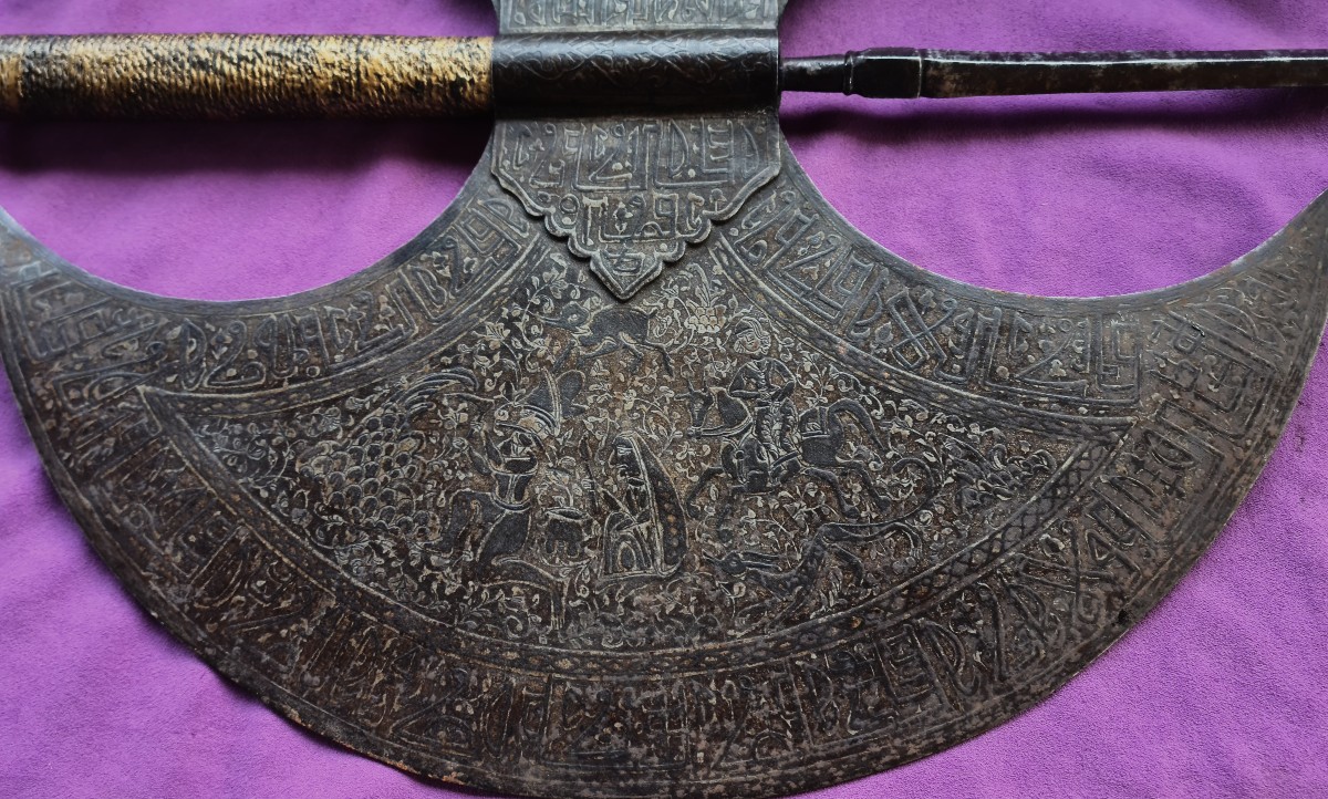 Giant Persian Ceremonial Axe (146 Cm) 19th Century-photo-4