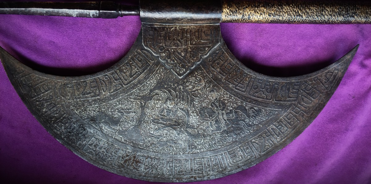 Giant Persian Ceremonial Axe (146 Cm) 19th Century-photo-5