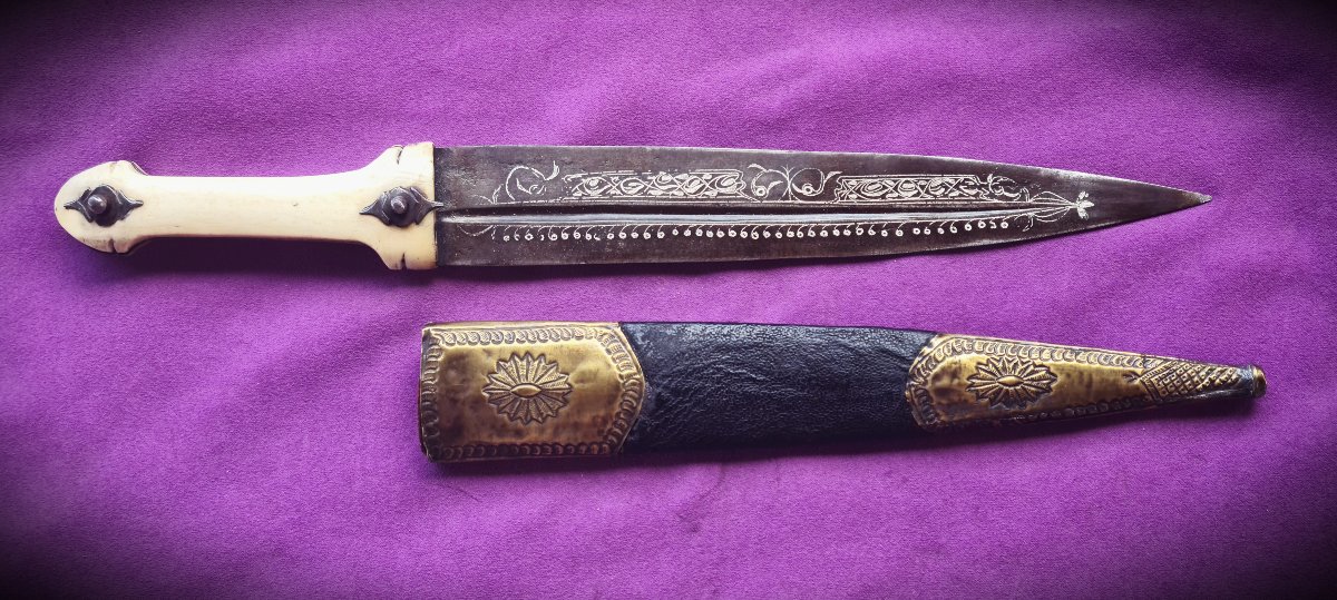 Kindjal Dagger From Dagestan, North Caucasus. Blade Inlaid With Silver-photo-2