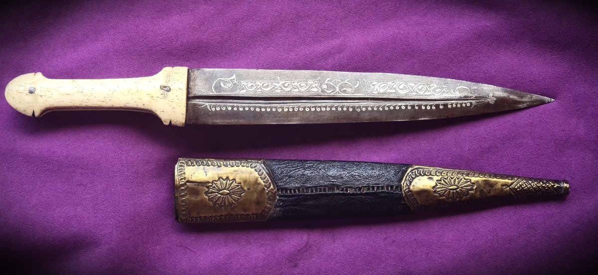 Kindjal Dagger From Dagestan, North Caucasus. Blade Inlaid With Silver-photo-3