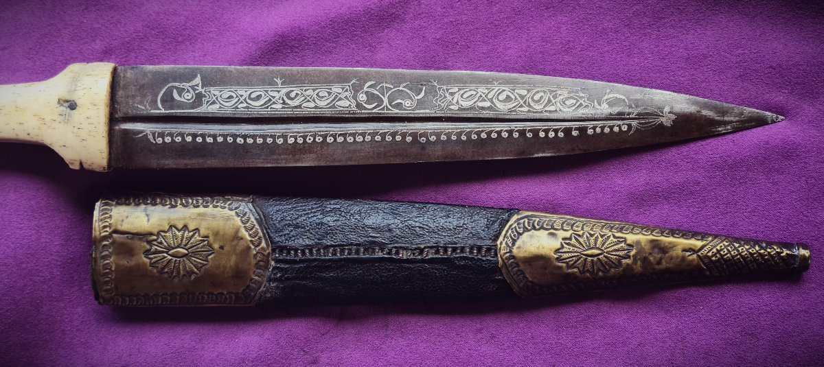 Kindjal Dagger From Dagestan, North Caucasus. Blade Inlaid With Silver-photo-3