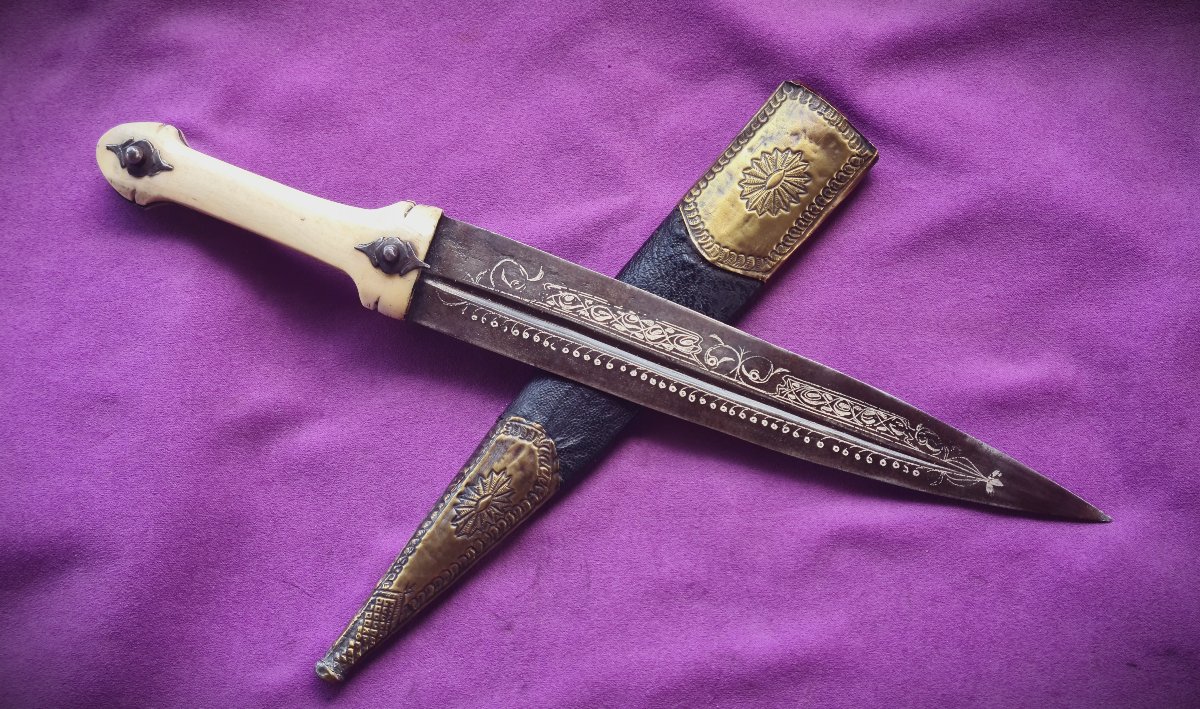 Kindjal Dagger From Dagestan, North Caucasus. Blade Inlaid With Silver