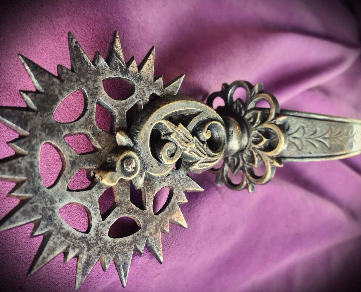 Large Argentine Spur Made Of Silver-plated Bronze And Steel, 19th Century-photo-4