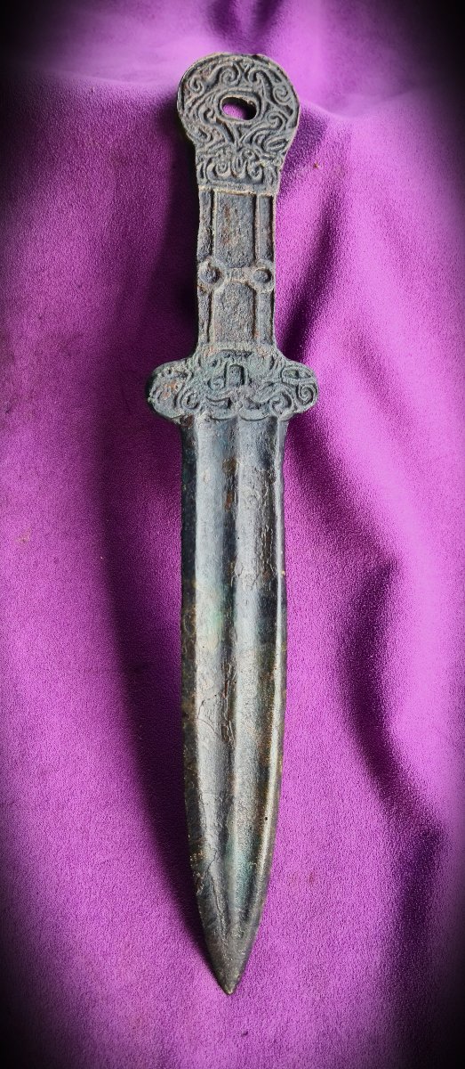 Antique Bronze Dagger With Green Patina