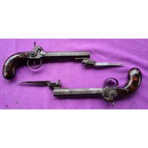 Pair Of Pistols With Throwing Bayonets, Early 19th Century