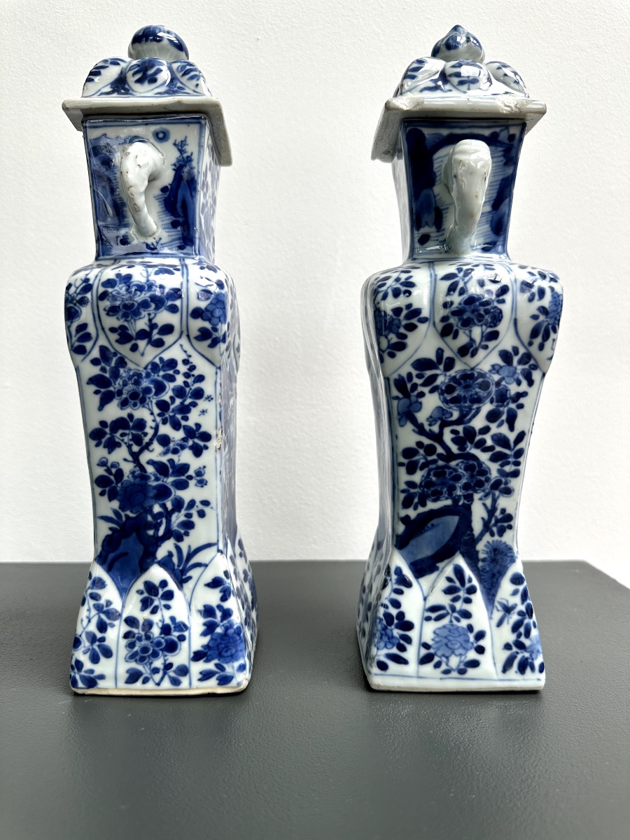 Pair Of Blue-and-white Molded Vases With Elephant-shaped Handles, Kangxi Period-photo-4