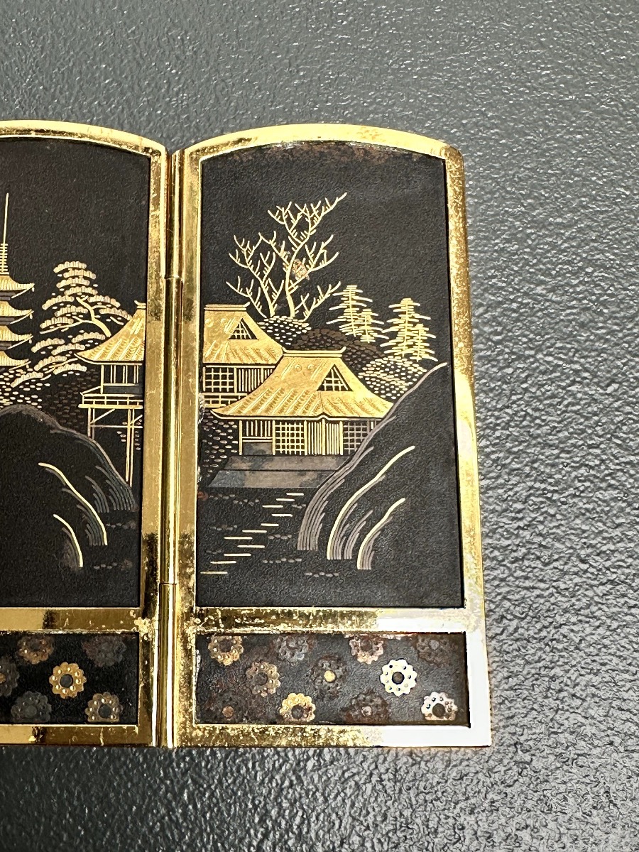 Quadruple Miniature Folding Screen In The Komai Style, From The Taisho Period.-photo-3