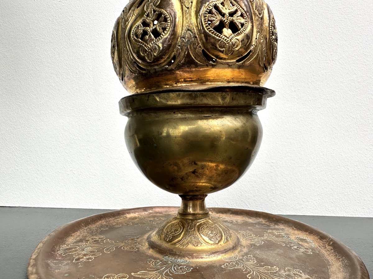 An Ottoman Incense Burner Made Of Gilded Copper (tombak), 18th Century-photo-2