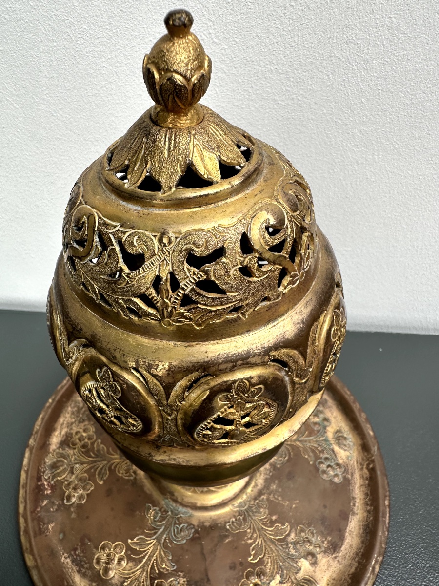 An Ottoman Incense Burner Made Of Gilded Copper (tombak), 18th Century-photo-4