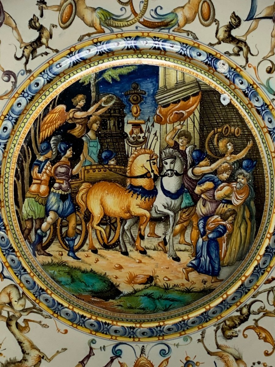 Very Large Italian Ceramic Cantagalli Istoriato Maiolica Charger-photo-1