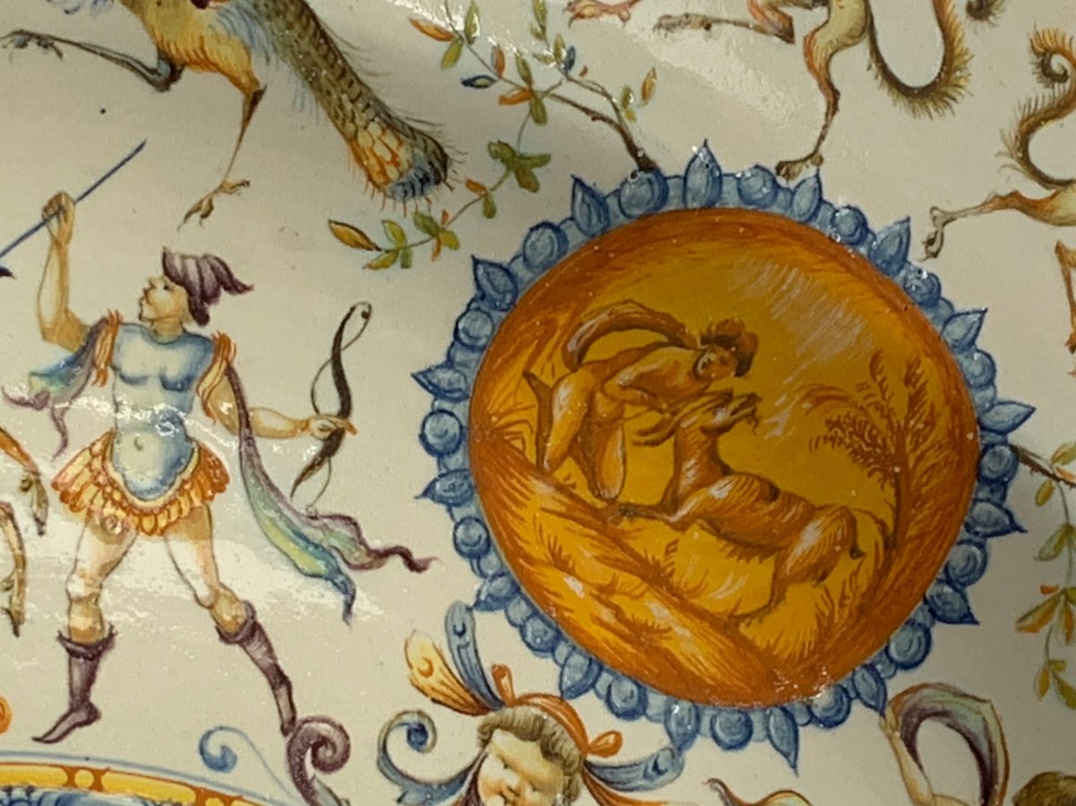 Very Large Italian Ceramic Cantagalli Istoriato Maiolica Charger-photo-2