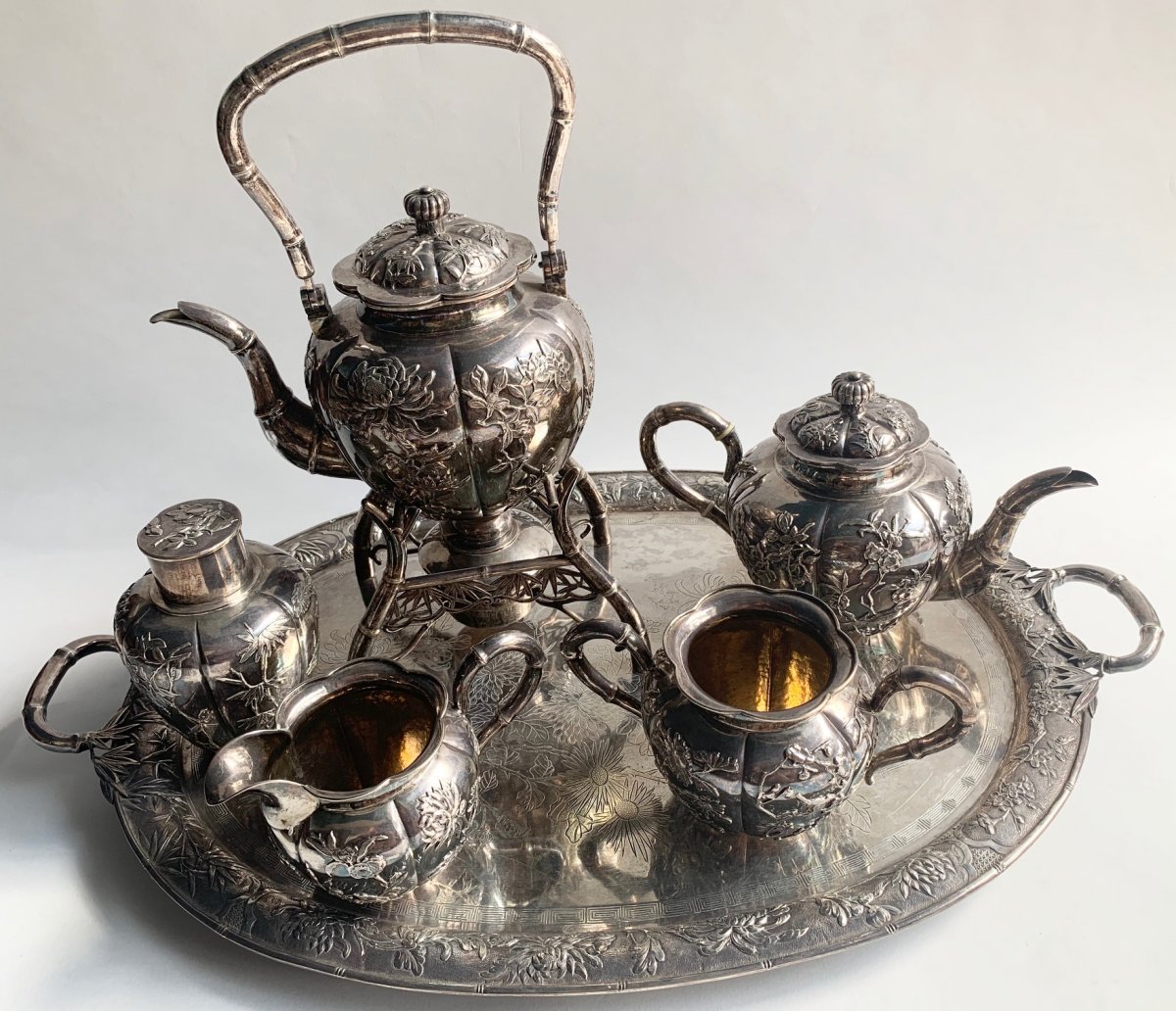 Complete Chinese Export Silver Tea Set, Luen Hing, Shanghai-photo-6