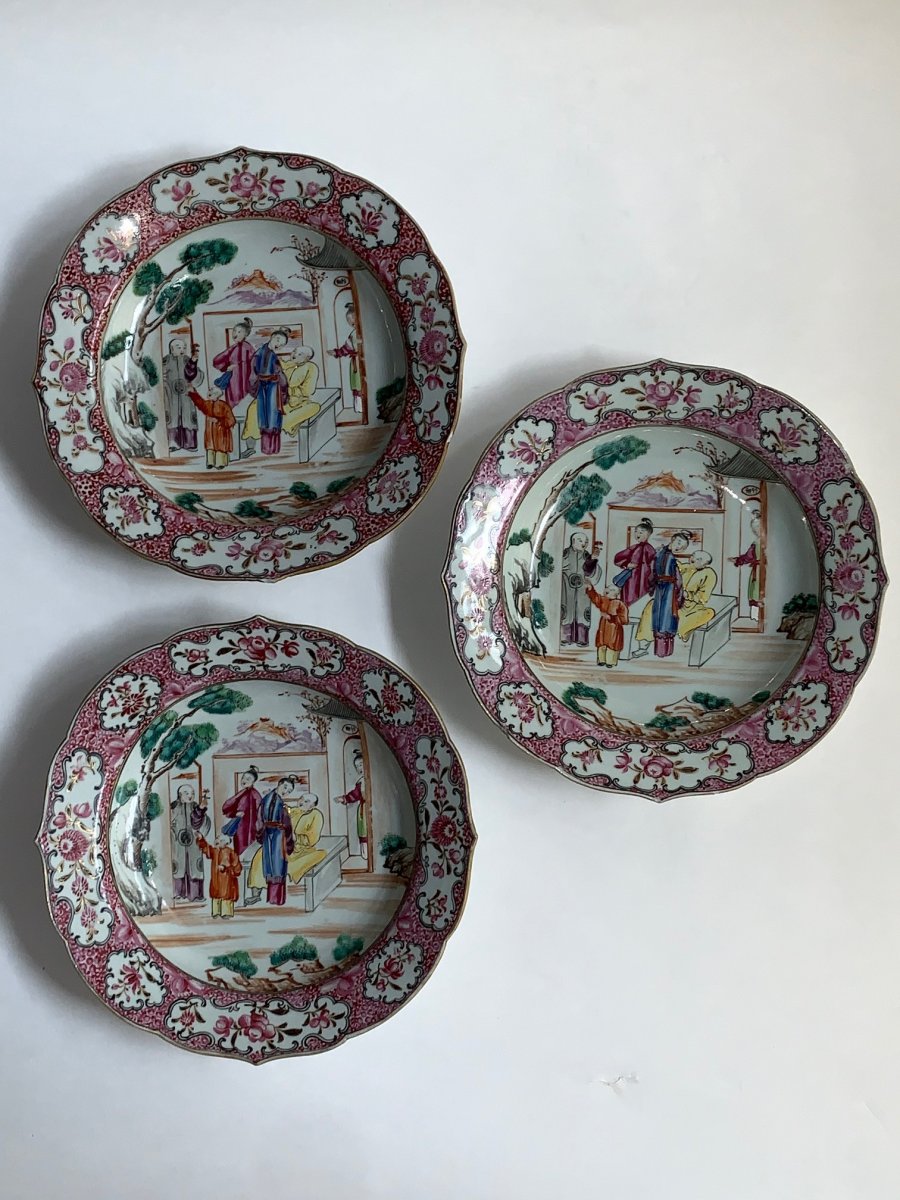 Collection of 6  18th century Mandarin pattern deep plates-photo-2