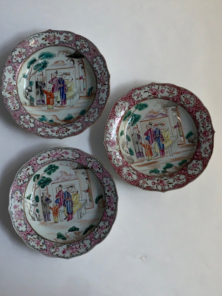 Collection of 6  18th century Mandarin pattern deep plates-photo-3