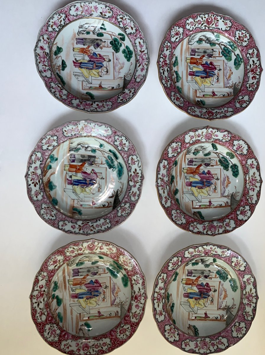 Collection of 6  18th century Mandarin pattern deep plates