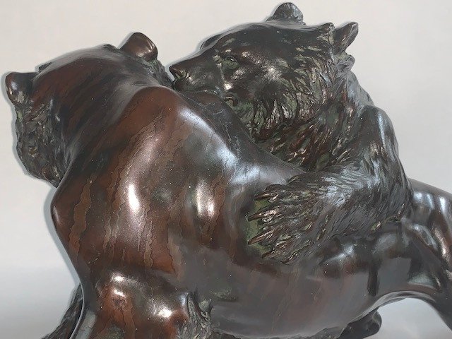 Outstanding 19 Century Meiji Japanese Bronze Okimono group: Tiger and Bear-photo-2