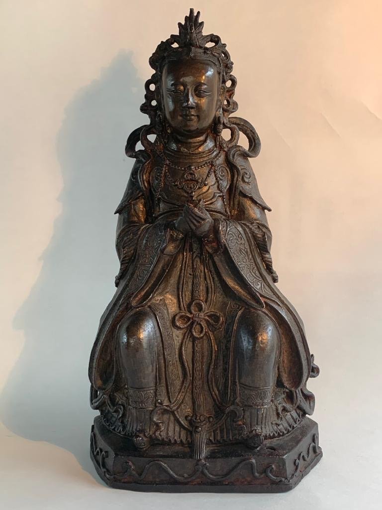 Large Ming Chinese Antique Bronze Of An Immortal Daoist Figure XIwangmu