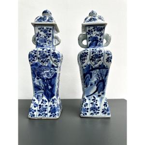 Pair Of Blue-and-white Molded Vases With Elephant-shaped Handles, Kangxi Period