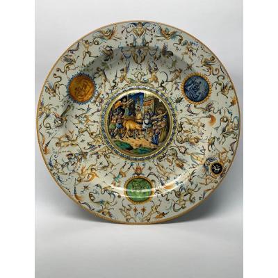 Very Large Italian Ceramic Cantagalli Istoriato Maiolica Charger