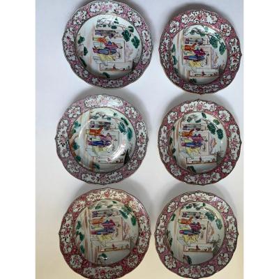 Collection of 6 18th century Mandarin pattern deep plates