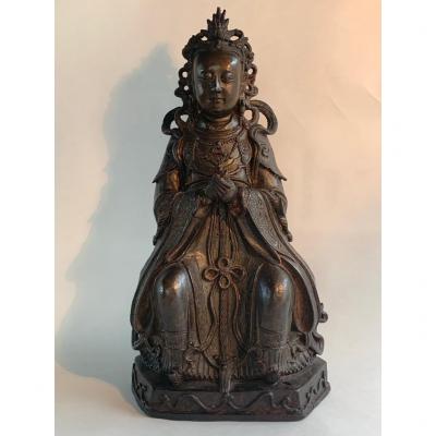 Large Ming Chinese Antique Bronze Of An Immortal Daoist Figure XIwangmu