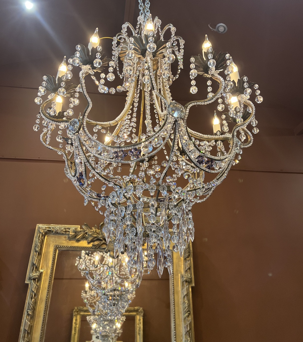 Pair Of Italian Twelve-light Crystal Chandeliers, Late 19th Century -photo-2
