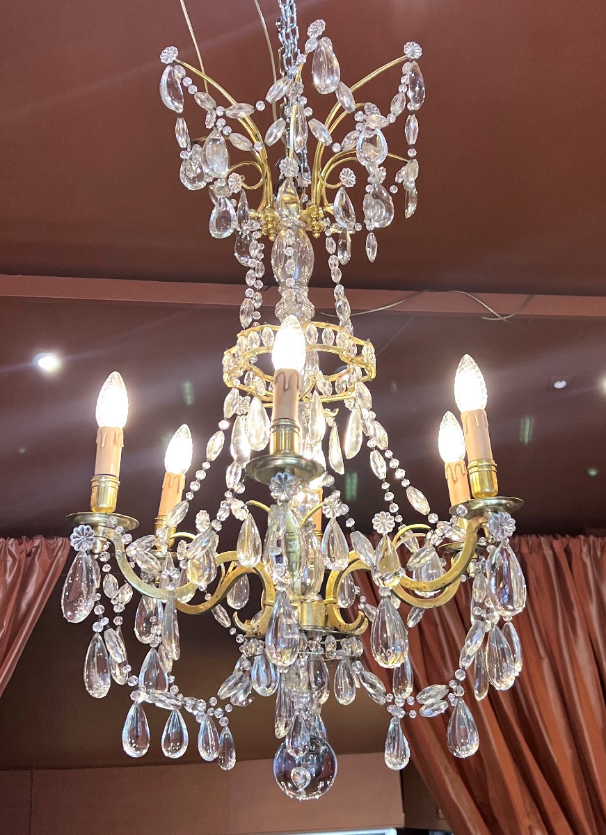 Lustre de style Louis XVI en bronze doré et cristal, XIX siècle 