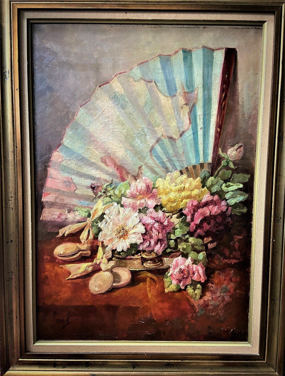 Still Life With A Fan And Roses