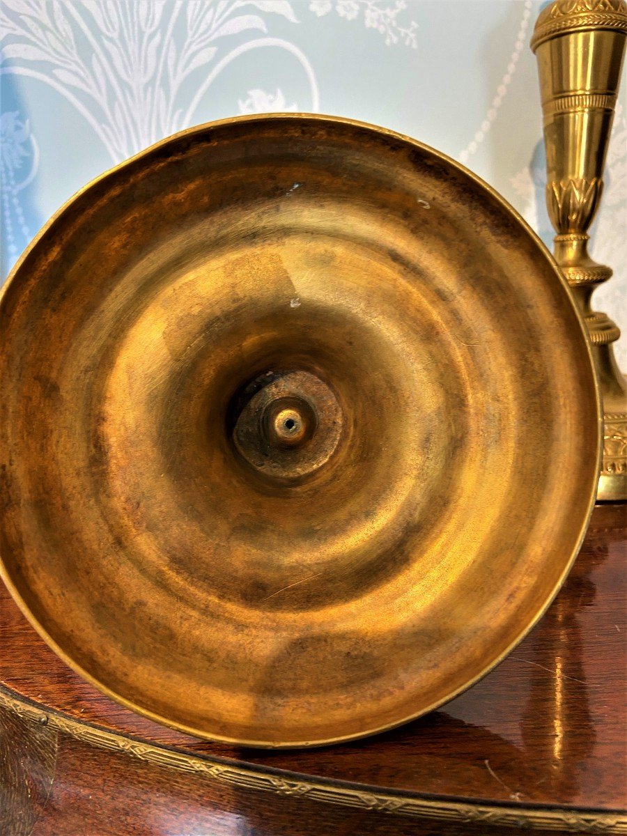 Paire De Bougeoirs Louis XVI En Bronze Dore d'époque XVIII Siècle-photo-3