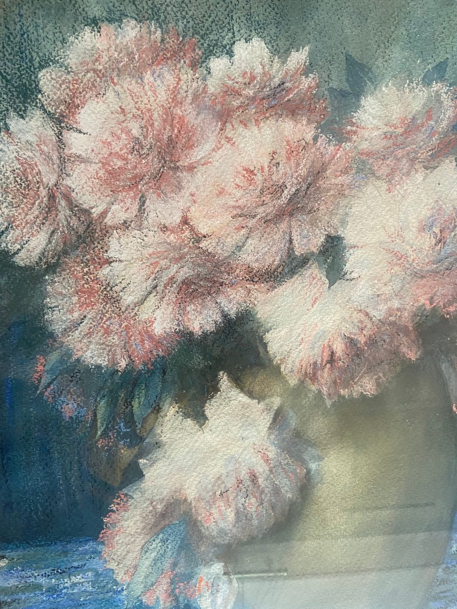 Ecole Française Du XIX Siècle. Bouquet De Fleurs. Pastel-photo-3