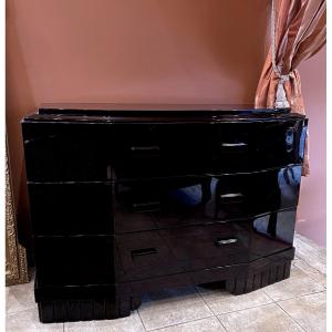 Art Deco Chest Of Drawers In Black Lacquer