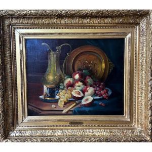 Still Life With Peaches And Grapes. XIX Century