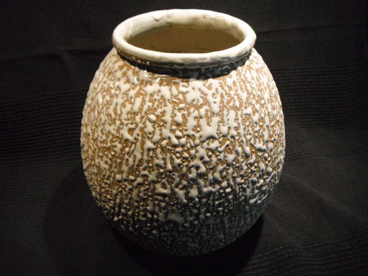 Félix Gete Cab "bordeaux Art Ceramic" Large White Glaze Ball Vase-photo-3