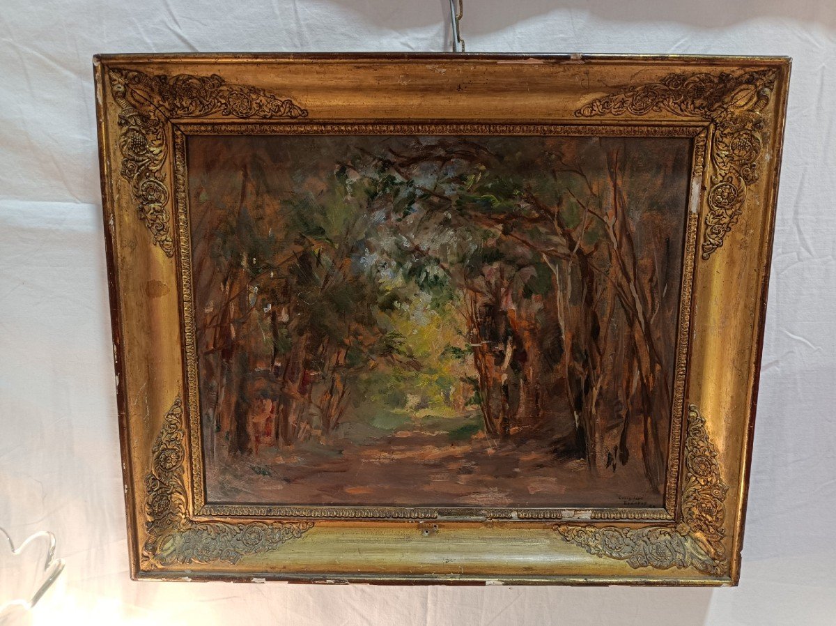 Tableau De Louis Jean  Beaupuy ( 1896-1974 ) sous bois Huile Sur Carton 