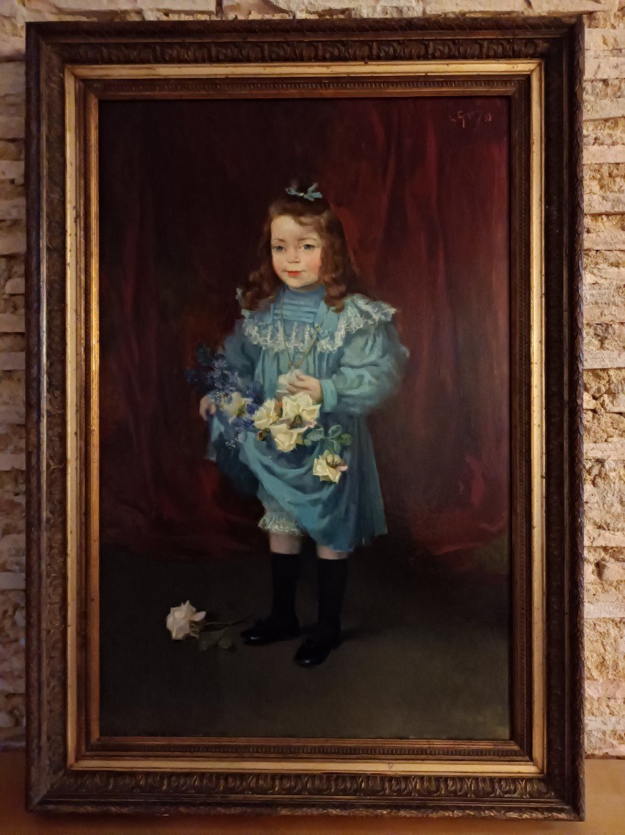 Robert Gignoux (1872-1906) Young Girl With Bouquet, Oil On Canvas, Signed, Dated 1897