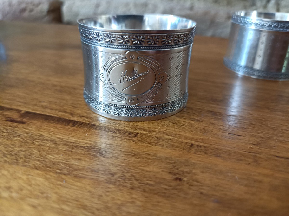 Pair Of Napkin Rings Engraved Madame Monsieur Solid Silver Goldsmith Manant Paris 19th Century -photo-3