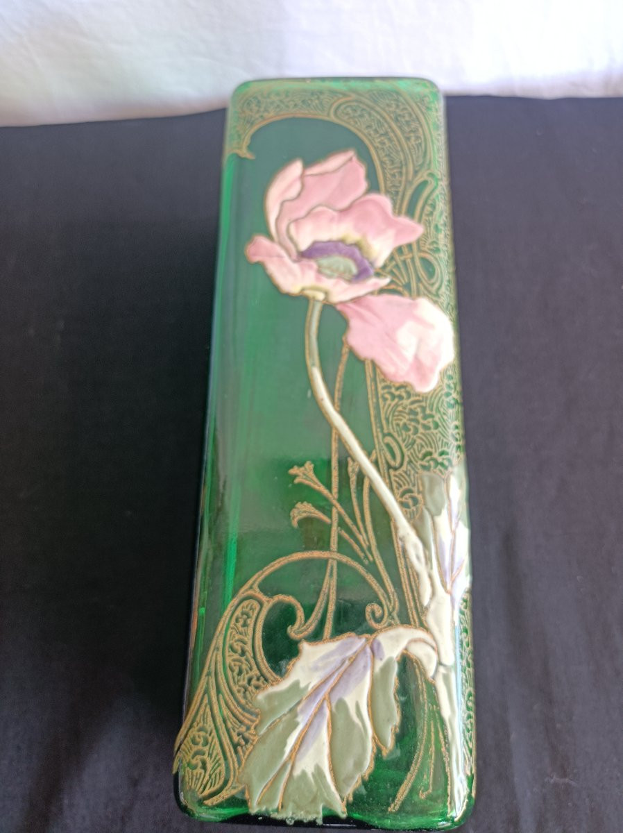 Vase En Verre émaillé de Fleurs de pavot  Legras-montjoye Saint- Denis, vers 1900-photo-4